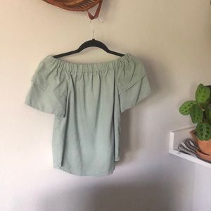 Light sage off the shoulder top